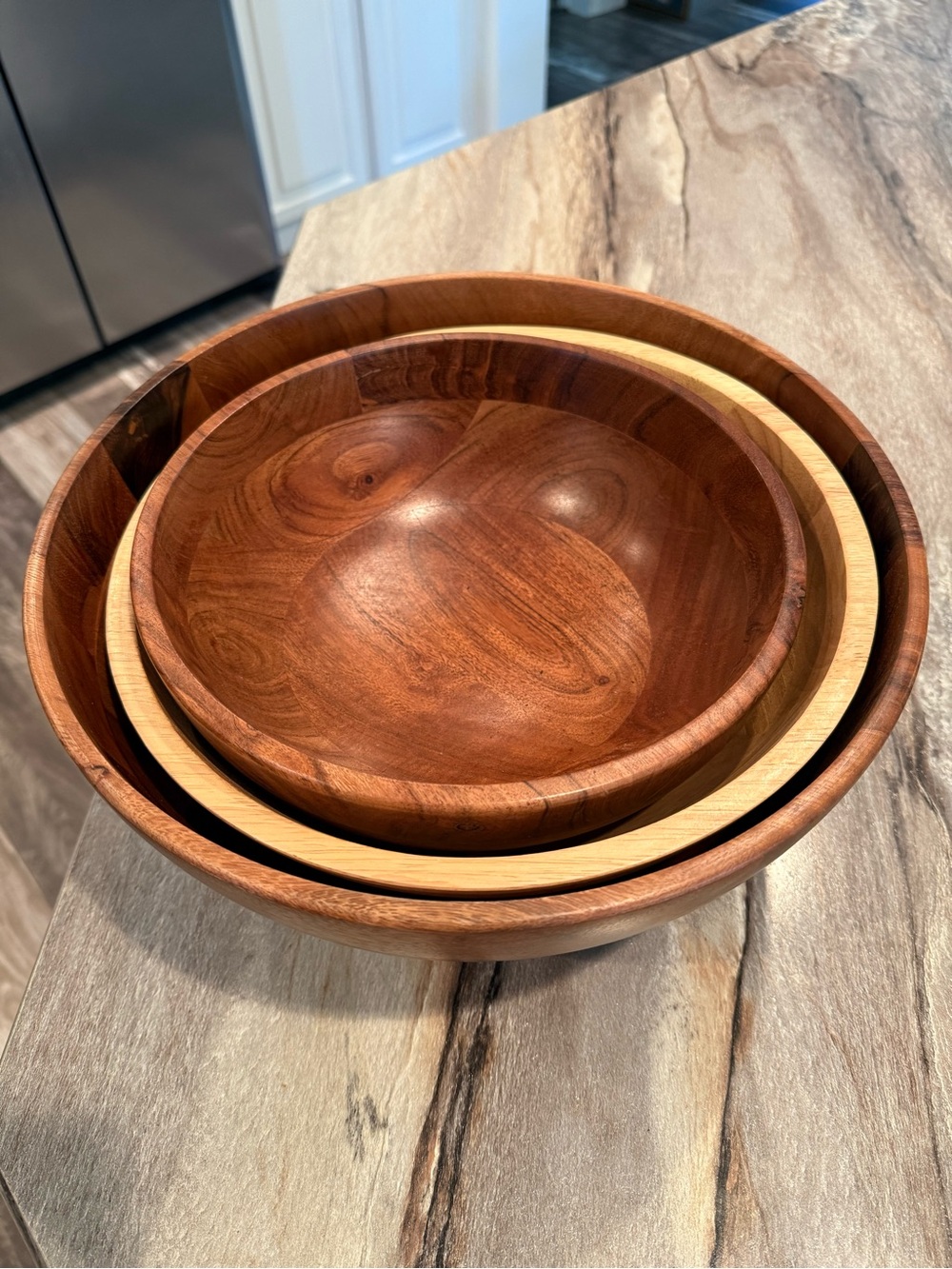 Threshold Wooden Nesting Serving Bowls in Brown and Cream